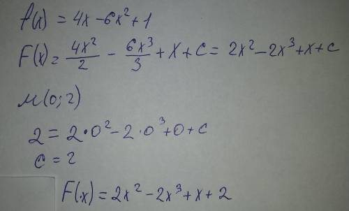 Задайте первообразную f для функции f формулой, если известны координаты точки м графика f: f(x)= 4x