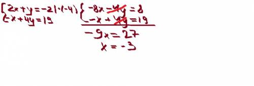Решите систему уравнений графическим методом: 2х + у = -2 -х + 4у = 19