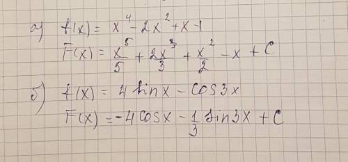 Найдите все первообразные для функции f(x) (доказательство обязательно! ) а) f(x)=x^4-2x^2+x-1 б) f(