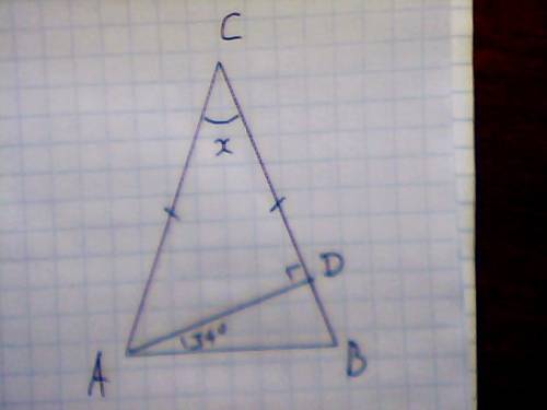 Втреугольнике авс ас=вс,ад - высота угол вад равен 34 найдите угол с