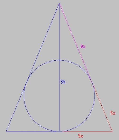 Урівнобедриному трикутнику бічна сторона ділиться точкою дотику вписаного в нього кола у відношенні