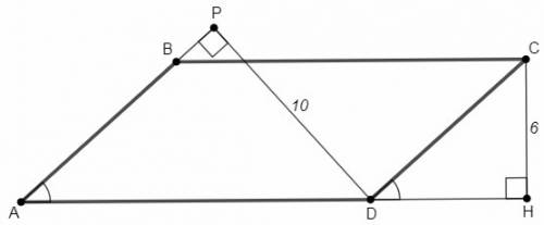 Впараллелограмме abcd высоты ch=6 и dp=10. периметр параллелограмма равен 48 см. найдите площадь пар