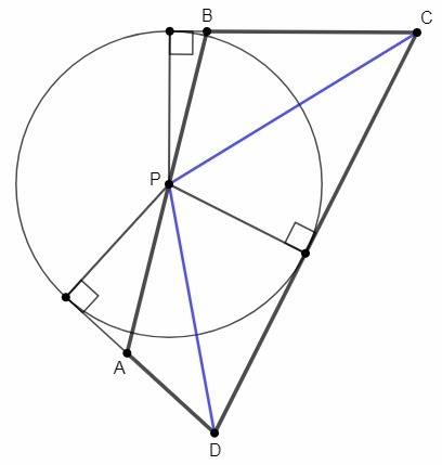 Ввыпуклом четырехугольнике abcd биссектрисы углов c и b пересекаются на стороне ab в точке p докажит