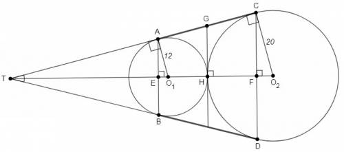 Окружности радиусов 12 и 20 касаютаются внешним образом. точки а и в лежат на первой окружности точк