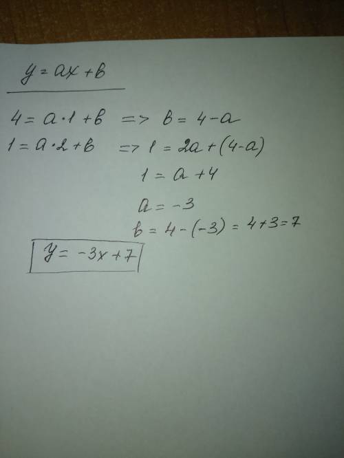 Запишите прямое уравнение проходящее через точки а(1,4) в(2; 1)