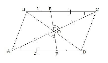 Впараллелограмме авсd через точку пересечения диагоналей проведена прямая, которая отсекает на сторо