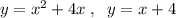 y=x^2+4x\; ,\; \; y=x+4