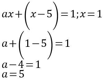 При каком значении а корень уравнения ах+(х-5)=1, равен 1