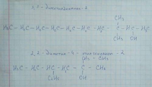 3,3-диметилдеканон-2 и 2,2-диметил-4-этилгексанол-2 структурные формулы