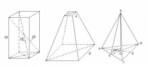 31) основа прямой призмы — ромб. диагонали призмы 20 дм и 18 дм, а высота призмы 16 дм. найти сторон