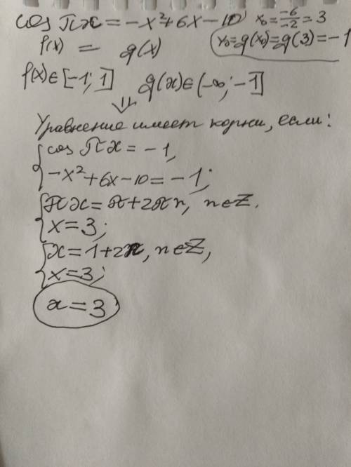 Решить уравнение: cos px+x^2-6x+10=0