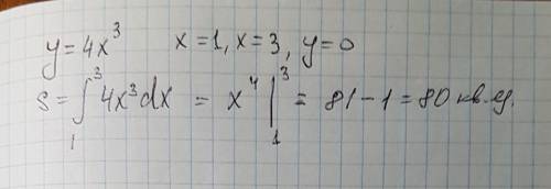 Найдите площадь фигуры ограниченной линиями y=4x^3,x=1,x=3,y=0