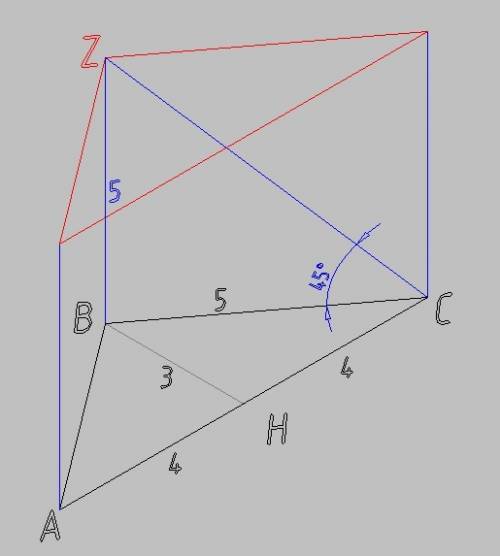 Основою прямої призми є трикутник зі сторонами 5 см 5 см і 8см. менша діагональ бічних граней нахиле