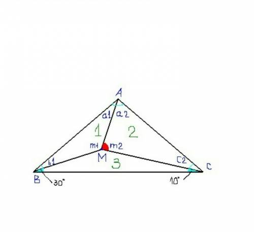 товарищи. в треугольнике abc ∠b=60, ∠c=50. на сторонах ab и ac взяты точки m и n так, что ∠mbc=30, ∠