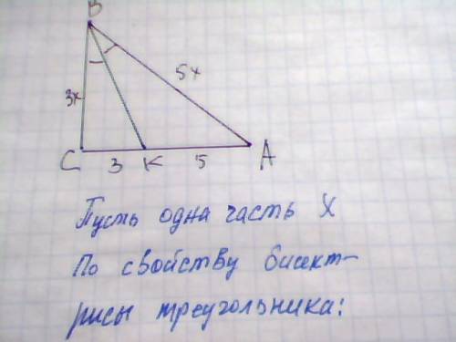 Знайдіть площу прямокутного трикутника, якщо бісектриса його кута ділить протилежний катет на відріз