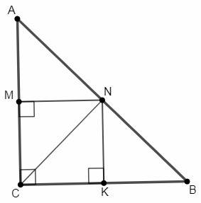 Урівнобедреному прямокутному трикутнику аbc, вписано квадрат cmnk так, що прямий кут у них спільний,
