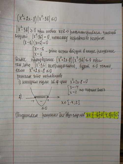 Решите неравенство: (x^2+2x-8)×|x^2-36|< =0