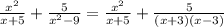 \frac{ {x}^{2} }{x + 5} + \frac{5}{ {x}^{2} - 9} = \frac{ {x}^{2} }{x + 5} + \frac{5}{(x + 3)(x - 3)}