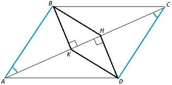 6) из вершин b и d параллелограмма abcd, у которого ab не равна bc и угол a острый, проведены перпен