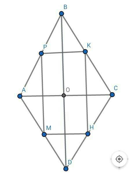 12) на сторонах ab, bc, cd и ad ромба abcd взяты точки p, k, h, m соответственно. каждая из прямых p