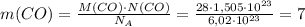 m(CO)=\frac{M(CO)\cdot N(CO)}{N_A}=\frac{28\cdot1,505\cdot10^{23}}{6,02\cdot10^{23}}=7