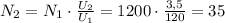 N_2=N_1\cdot\frac{U_2}{U_1}=1200\cdot\frac{3,5}{120} =35
