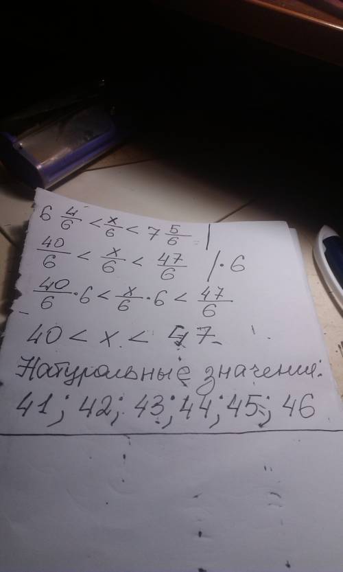 Знайдіть усі натуральні значення х, при яких буде правильною нерівність 6 4/6