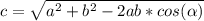 c = \sqrt{a^{2} + b^{2} - 2ab*cos(\alpha)}