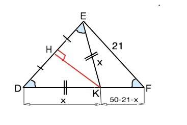 Втреугольнике def de=ef=21 см. серединный перпендикуляр стороны dè пересекает сторону df в точке k.