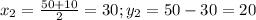 x_2=\frac{50+10}{2}=30;y_2=50-30=20