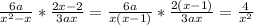 \frac{6a}{x^{2}-x}*\frac{2x-2}{3ax}=\frac{6a}{x(x-1)}*\frac{2(x-1)}{3ax}=\frac{4}{x^{2}}