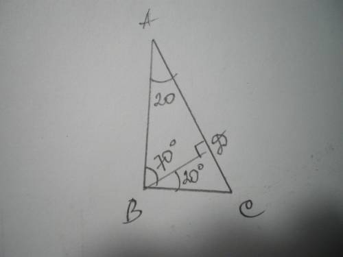 Дан треугольник abc прямоугольный bd высота угол bad 20 градусов найти угол cbd?