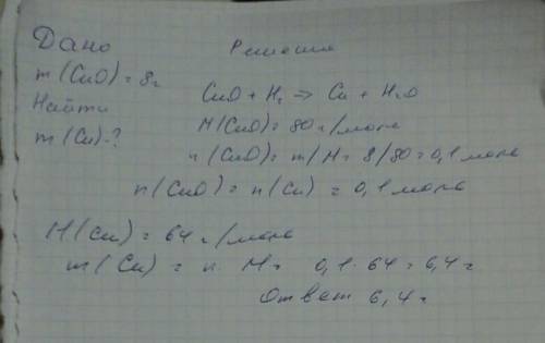 Реакция замещения между оксидом меди 2 и газообразным водородом рассчитайте массу полученной меди ес