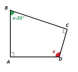 Вчетырехугольника два противоположных угла прямые третий угол на 20 градусов меньше 4 угла найдите б
