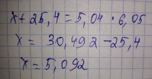 Уровнение x + 25,4 = 5,04 × 6,05 . решите)