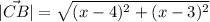 |\vec{CB}|=\sqrt{(x-4)^2+(x-3)^2}