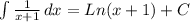 \int\limits {\frac{1}{x+1} } \, dx =Ln(x+1)+C