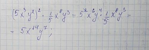 Выполните действия: (5x^3 y^2 )^2∙1/5 x^8 y^3.