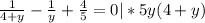 \frac{1}{4+y} -\frac{1}{y}+\frac{4}{5} = 0 |* 5y(4+y)