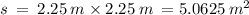 s \: = \: 2.25 \: m \times 2.25 \: m \: = 5.0625 \: {m}^{2}