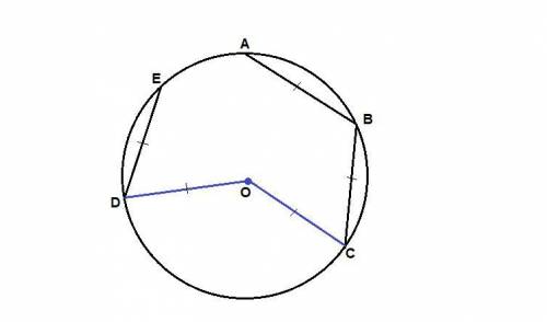 На рисунке хорды ав, вс и еd равны радиусу окружности с центром о. длинна ломаной всоd меньше длины
