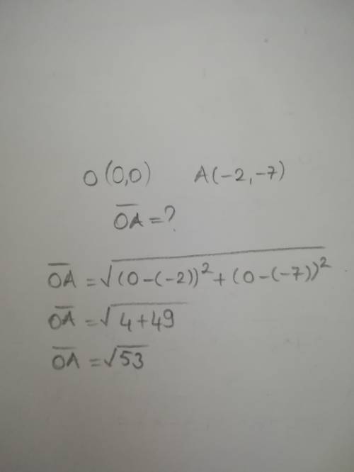 Знайти відстань від точки а (-2, -7) до початку координат