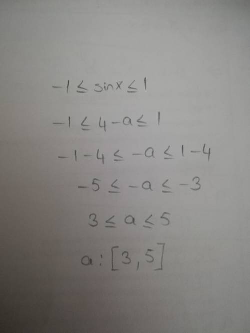 Это решить при яких значеннях а можлива рівність: sin x = 4 - a