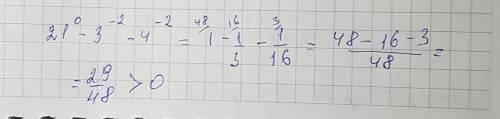 Докажите, что значение выражения является положительным числом 21^0-3^-2-4^-2
