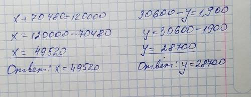 X+70.480=120.000 30.600-y=1.900 нуужно расписать 20 б.