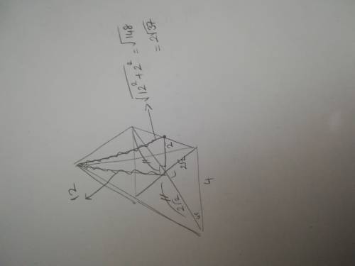 Найти апофему правильной четырехугольной пирамиды, высота которой 12 см., а диагональ основания 4√2