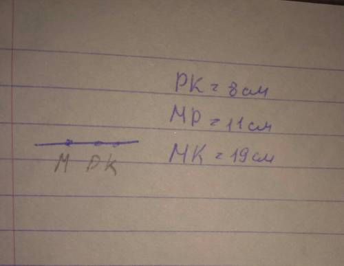 На прямой лежат точки м, p и к ьак, что рк0,8 дм, мр=11 см, мк=190 мм. какая из данных точек лежит м