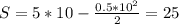 S=5*10-\frac{0.5*10^{2} }{2} =25