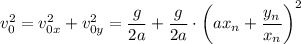 v_0^2=v_{0x}^2+v_{0y}^2=\dfrac g{2a}+\dfrac g{2a}\cdot\left(ax_n+\dfrac{y_n}{x_n}\right)^2