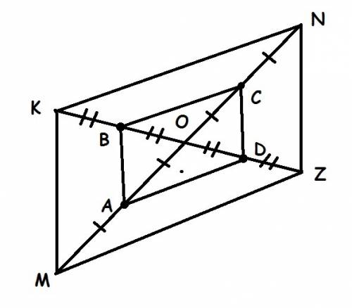 Впараллелограмме mknz диагонали пересекаются точке o докажите что что четырехугольник abcd вершинами
